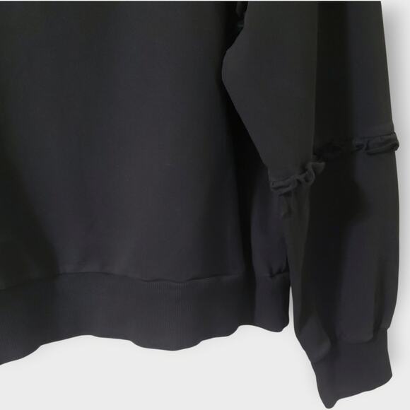 Evereve Sophia Ruffle Sleeve Crewneck Sweatshirt Black Sz Lg Boxy Minimalist - Picture 4 of 11